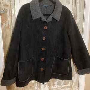 Boden Soft Faux Suede Sherpa Lined Button Down Jacket - Black - size 18 UK size?